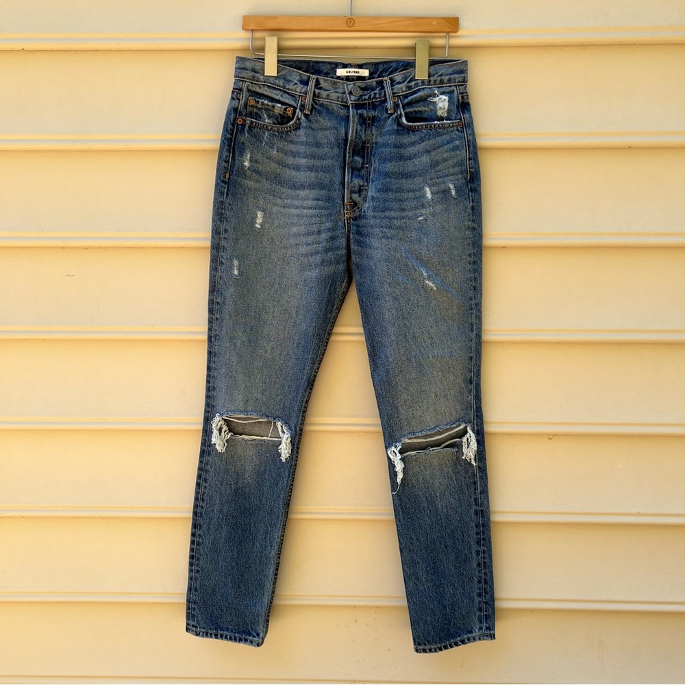 GRLFRND High Rise Distressed Blue Jeans